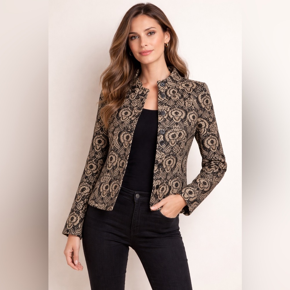✨🧥 Diane von Furstenberg Metallic‎ Jacquard Wool-Blend Jacket Blazer Sz 4 🧥✨